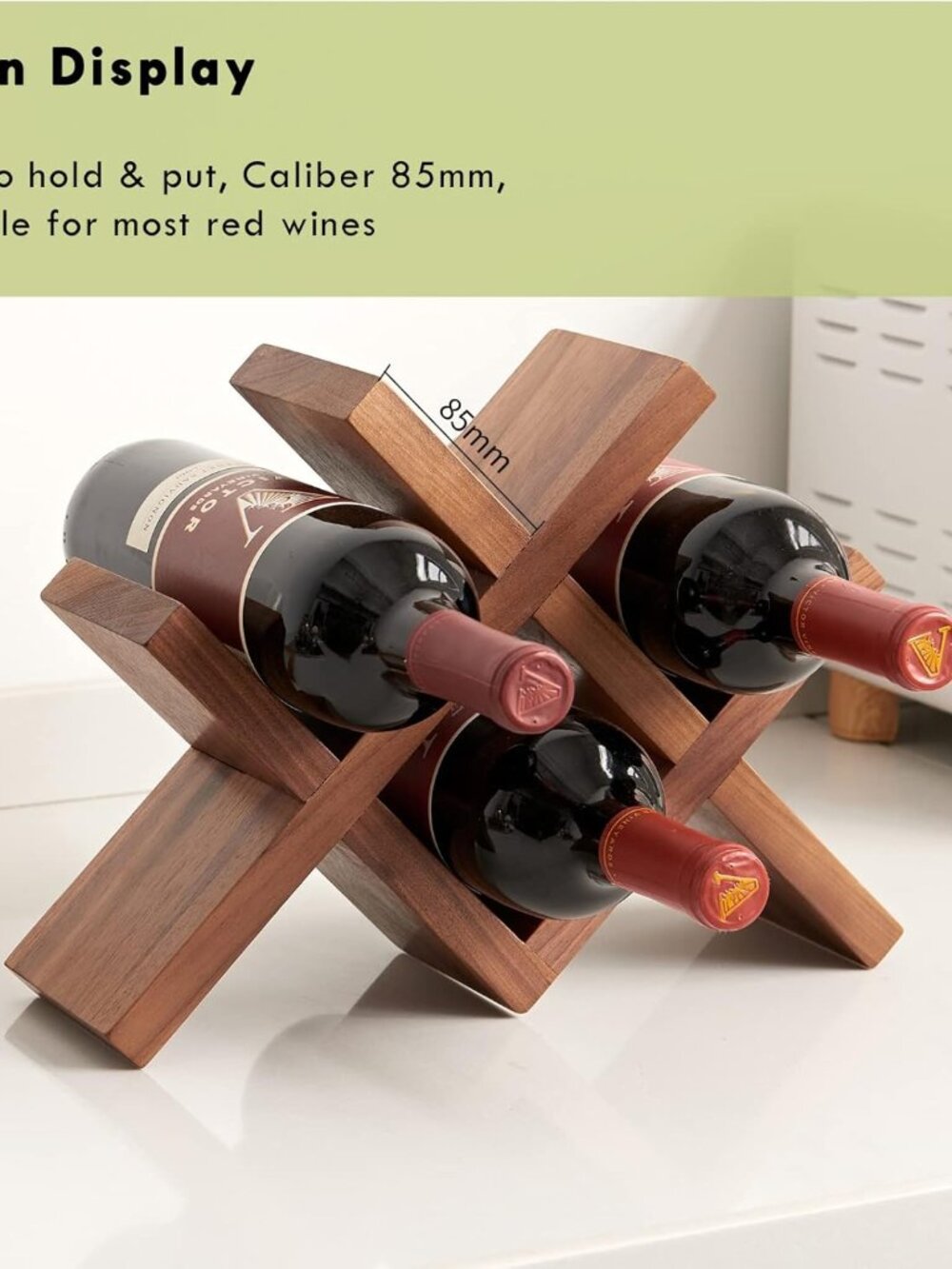 Rustic Oak Wooden Wine Rack Countertop – Free Standing Wine Bottle Holder